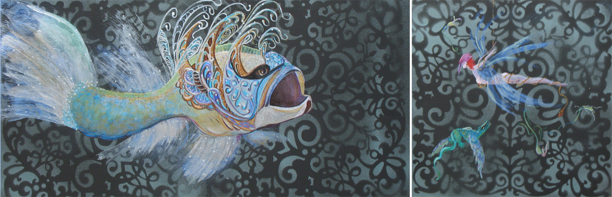 The Bait Diptych Acrylic on Wood Panel 12 x 24" and 12 x 12" 